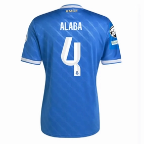 adidas Alaba Men's Real Madrid Third Jersey 25/26 w/ Champions League Patches (Blue/White) Anti Pilling Treatment