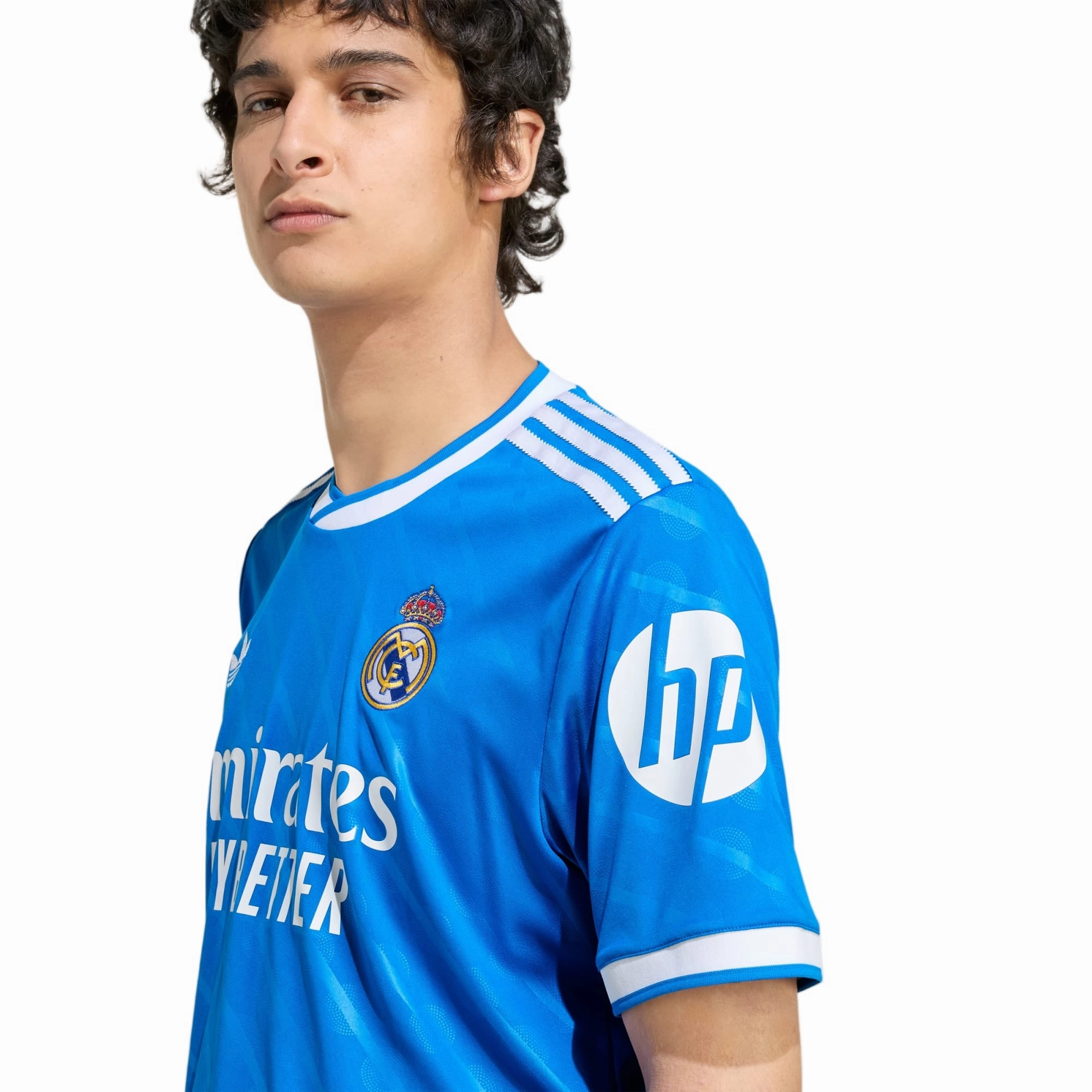 adidas Alaba Men's Real Madrid Third Jersey 25/26 w/ Champions League Patches (Blue/White) Ventilation Mesh Panel