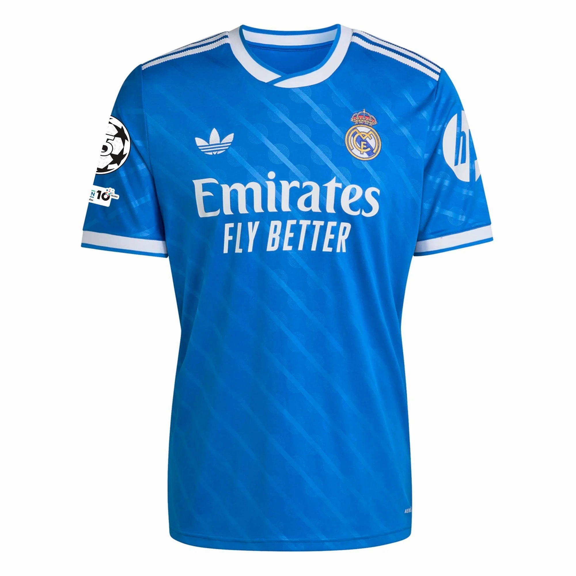 adidas Alaba Men's Real Madrid Third Jersey 25/26 w/ Champions League Patches (Blue/White) Odor Resistant Coating Athletic Performance