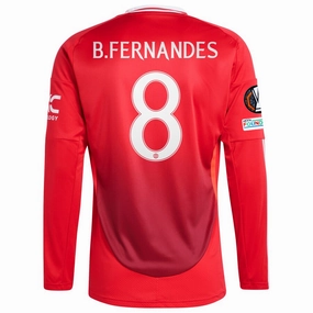 adidas Manchester United Bruno Fernandes Long Sleeve Home Jersey w/ Europa League Patches 24/25 (Red) Dry Performance Flex Fit Construction
