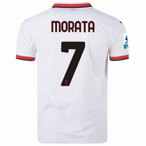 Elasticized Cuffs Puma AC Milan Authentic Alvaro Morata Away Jersey w/ Series A Patch 24/25 (Puma White)
