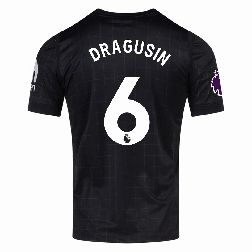 Reinforced Neckline Layered construction Nike Dragusin Men's Tottenham Away Jersey w/ EPL   No Room For Racism Patches 25/26 (Black/Iron)