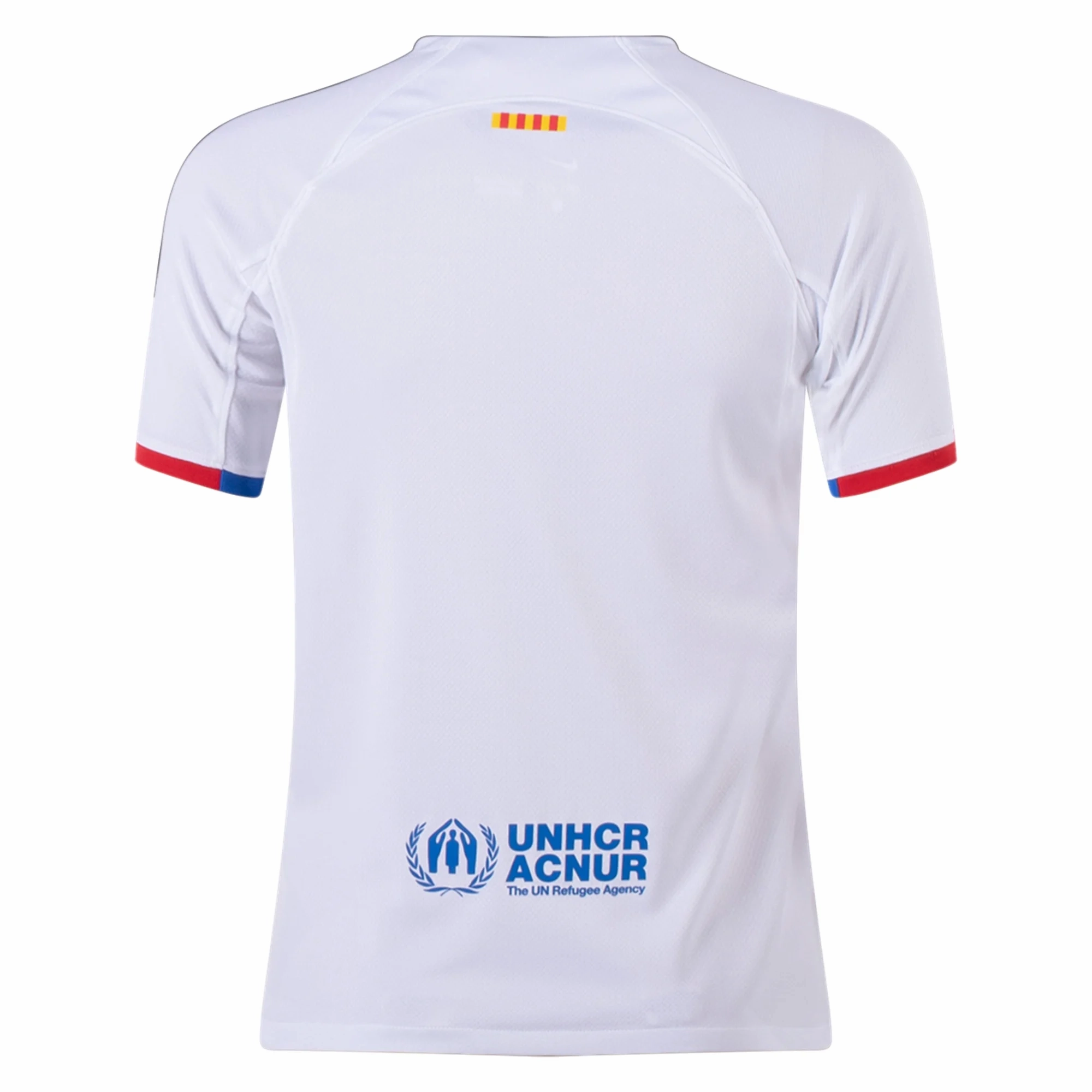 Nike Youth Barcelona Away Jersey 23/24 (White/Royal Blue) Anti Pill Finish Yarn Dye Pattern