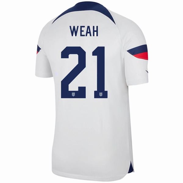 Nike United States Authentic Match Timothy Weah Home Jersey 22/23 (White/Loyal Blue) Game Ready
