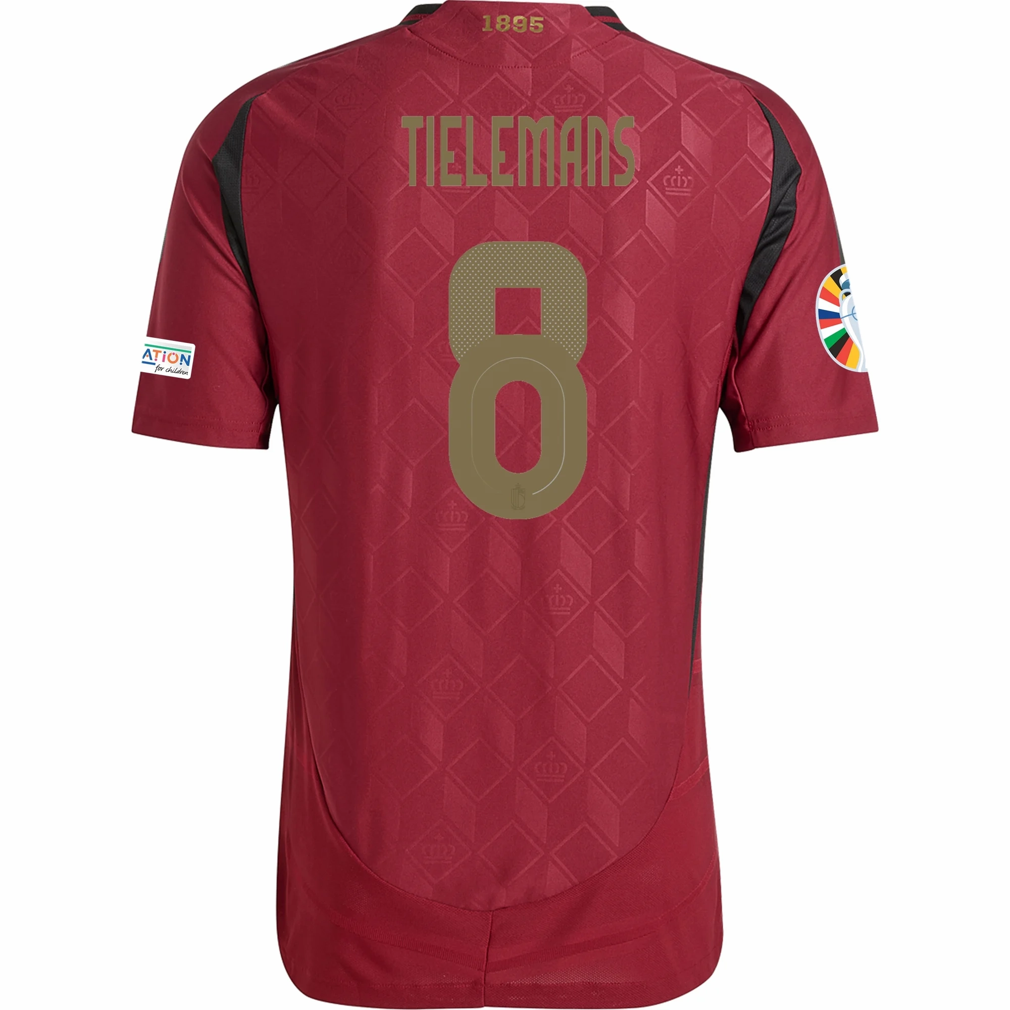 adidas Belgium Authentic Youri Tielemans Home Jersey w/ Euro 2024 Patches 24/25 (Burgundy) Contrast Trim Details No Bulk