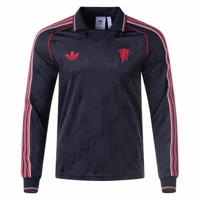 adidas Manchester United Lifestyler Long Sleeve Jersey 24/25 (Black/Red) Streamlined Fit Elasticized Cuffs