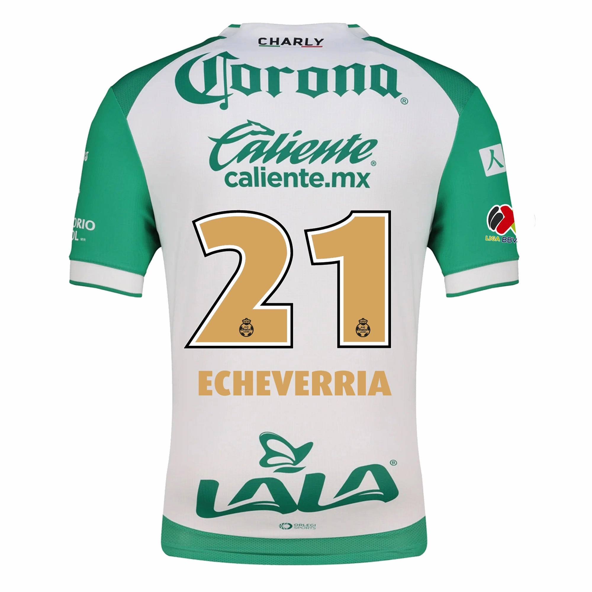 Advanced Sweat Wicking Charly Emmanuel Echeverria Men's Santos Laguna Home Jersey 25/26 w/ BBVA MX Patches (Green/White)