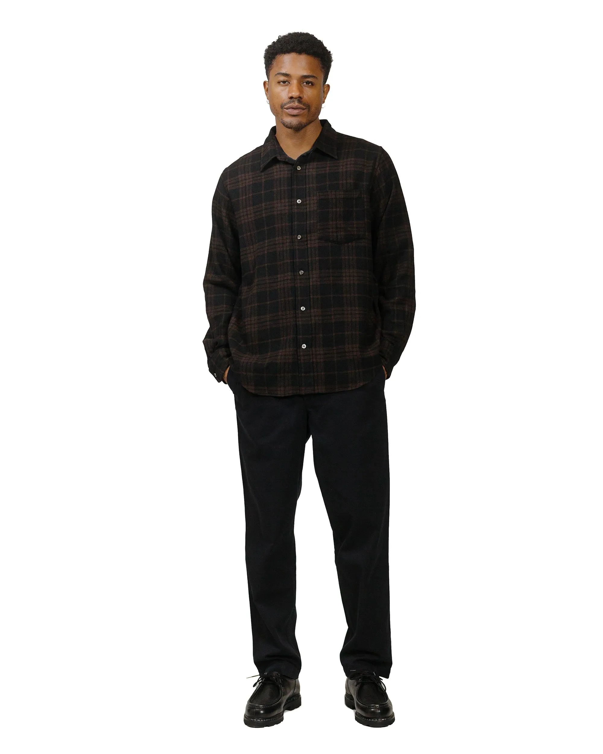Norse Projects Algot Relaxed Wool Check Shirt Espresso No Bulk Layering System