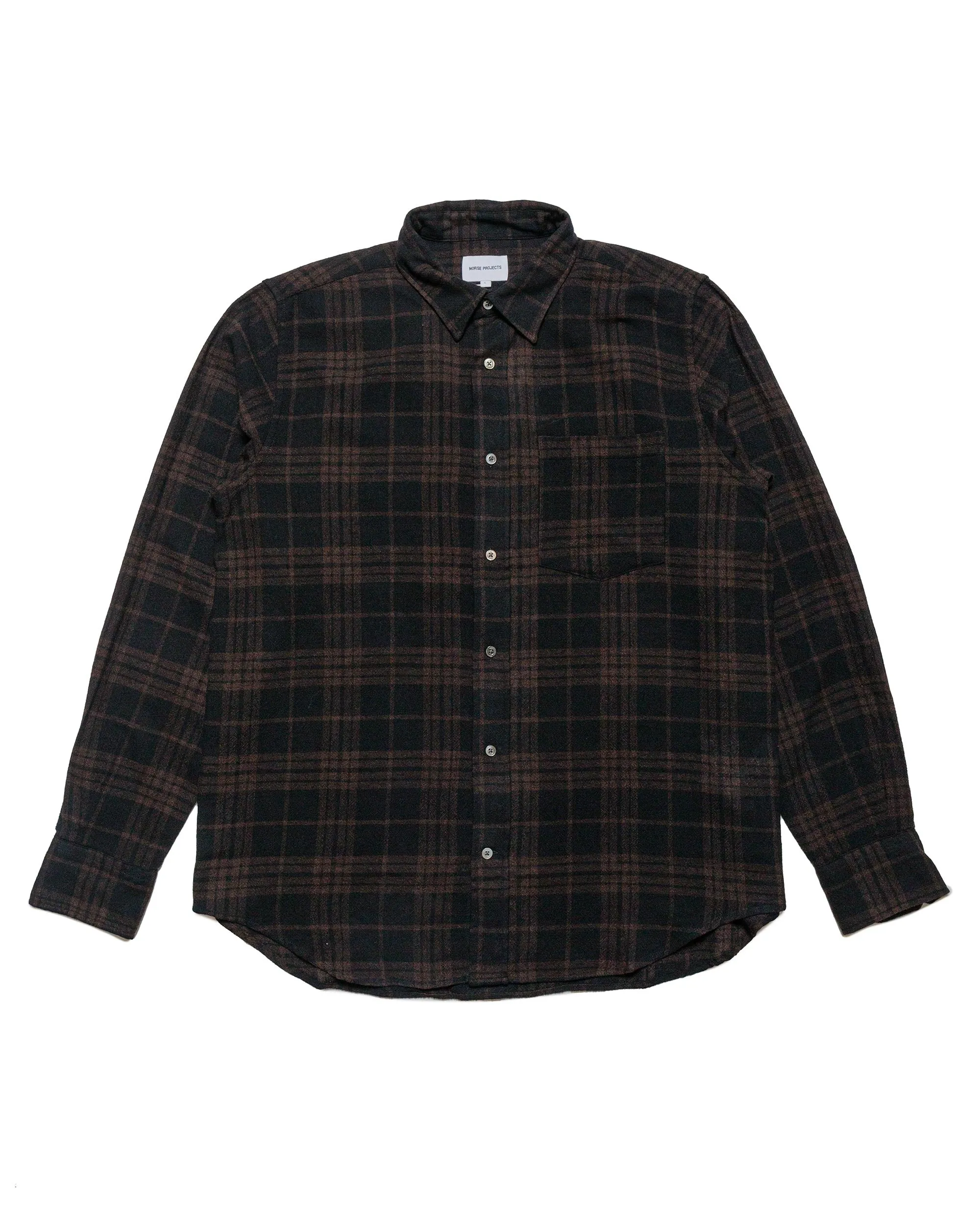 Non Iron Runway Inspired Norse Projects Algot Relaxed Wool Check Shirt Espresso