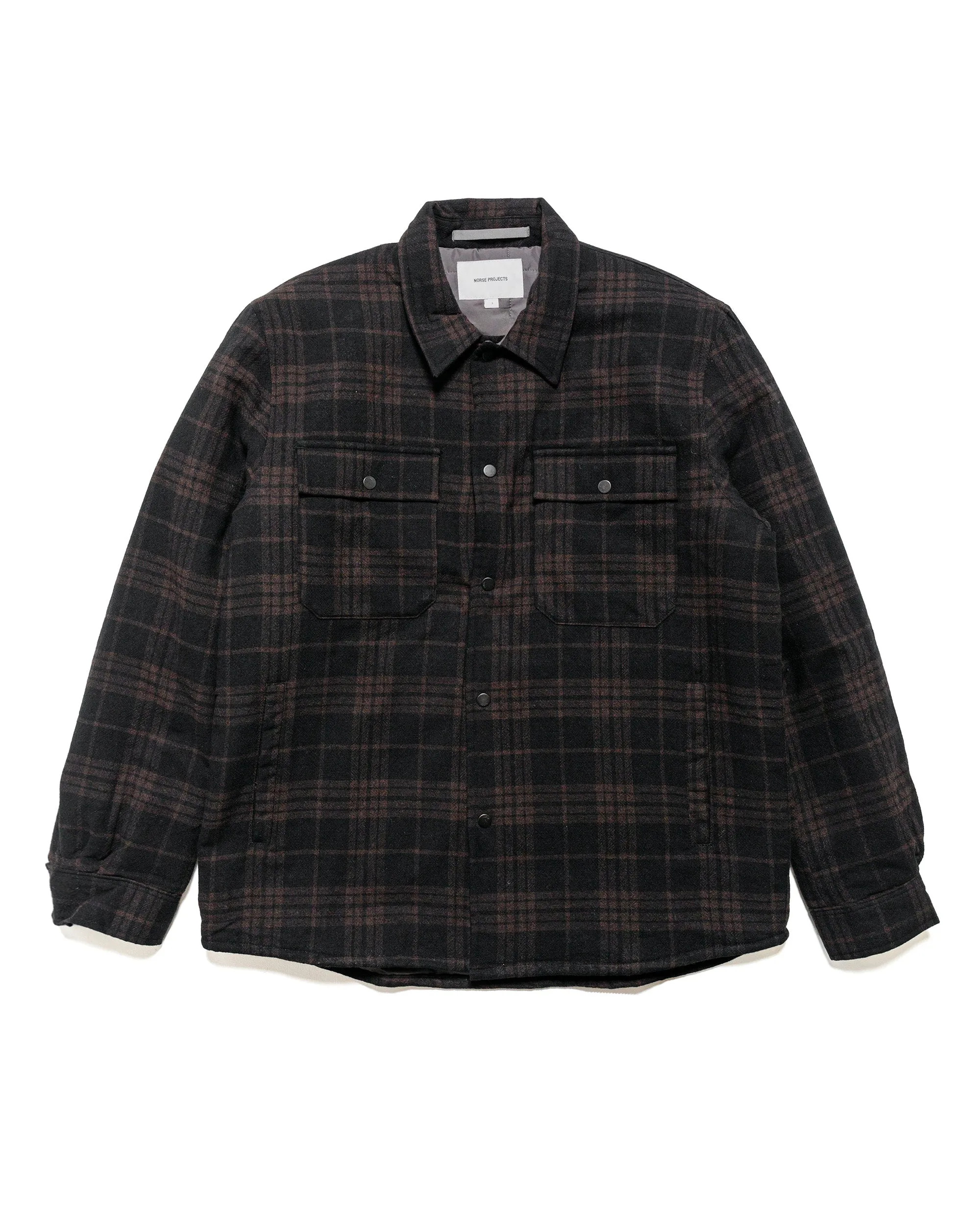 Anti Pilling Surface Luxury Feel Norse Projects Hjalmer Insulated Wool Check Overshirt Espresso