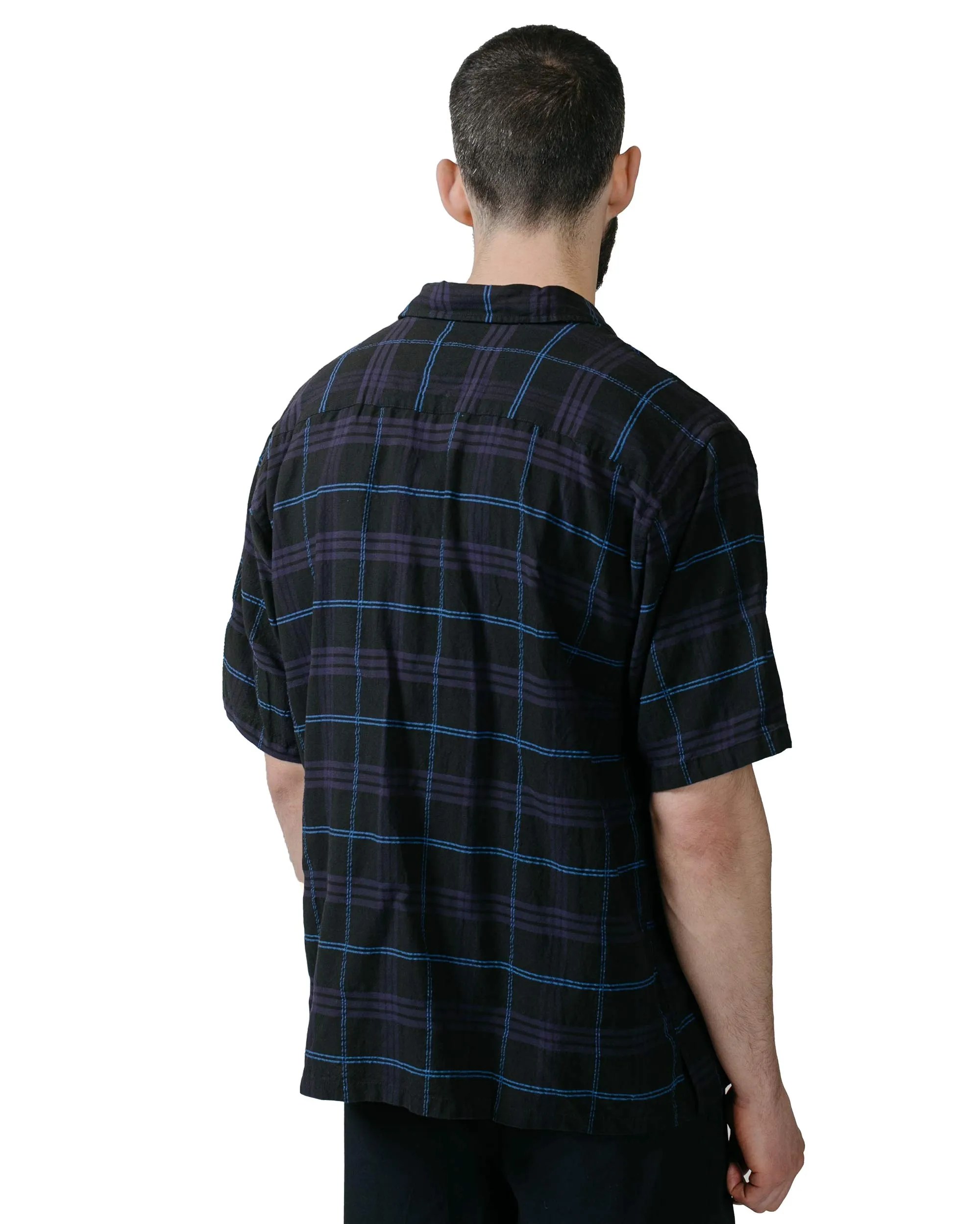 Norse Projects Ivan Relaxed Textured Check SS Shirt Dark Navy Recycled Polyester Blend Snug feel