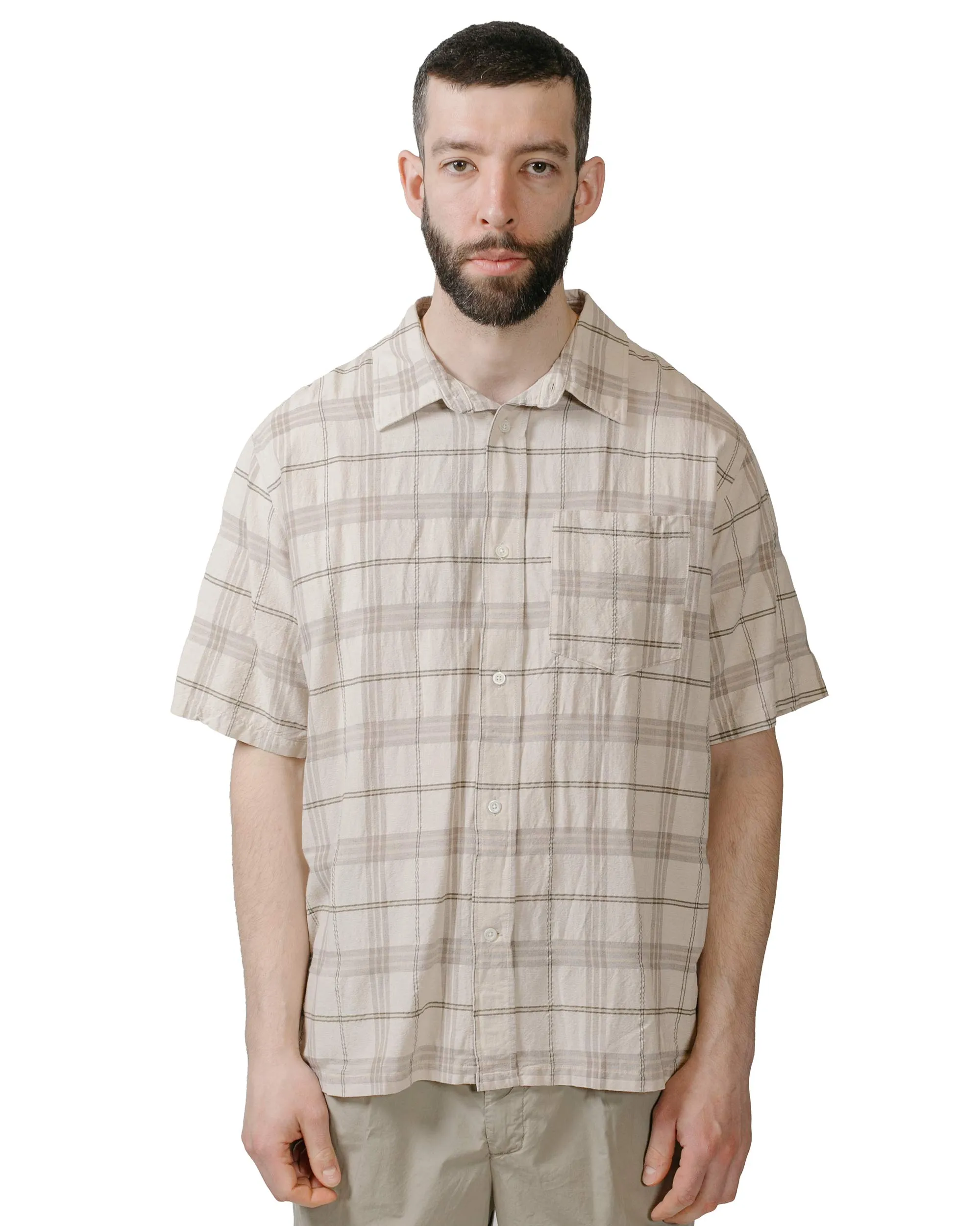 Roomy Cut Relaxed Style Norse Projects Ivan Relaxed Textured Check SS Shirt Oatmeal