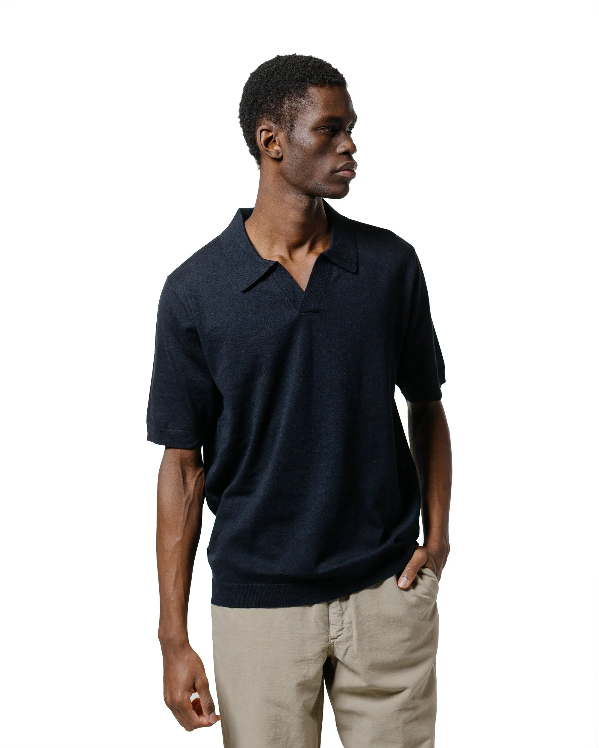 Vintage Wash Breathable Underarm Vents Norse Projects Leif Cotton Linen Polo Dark Navy