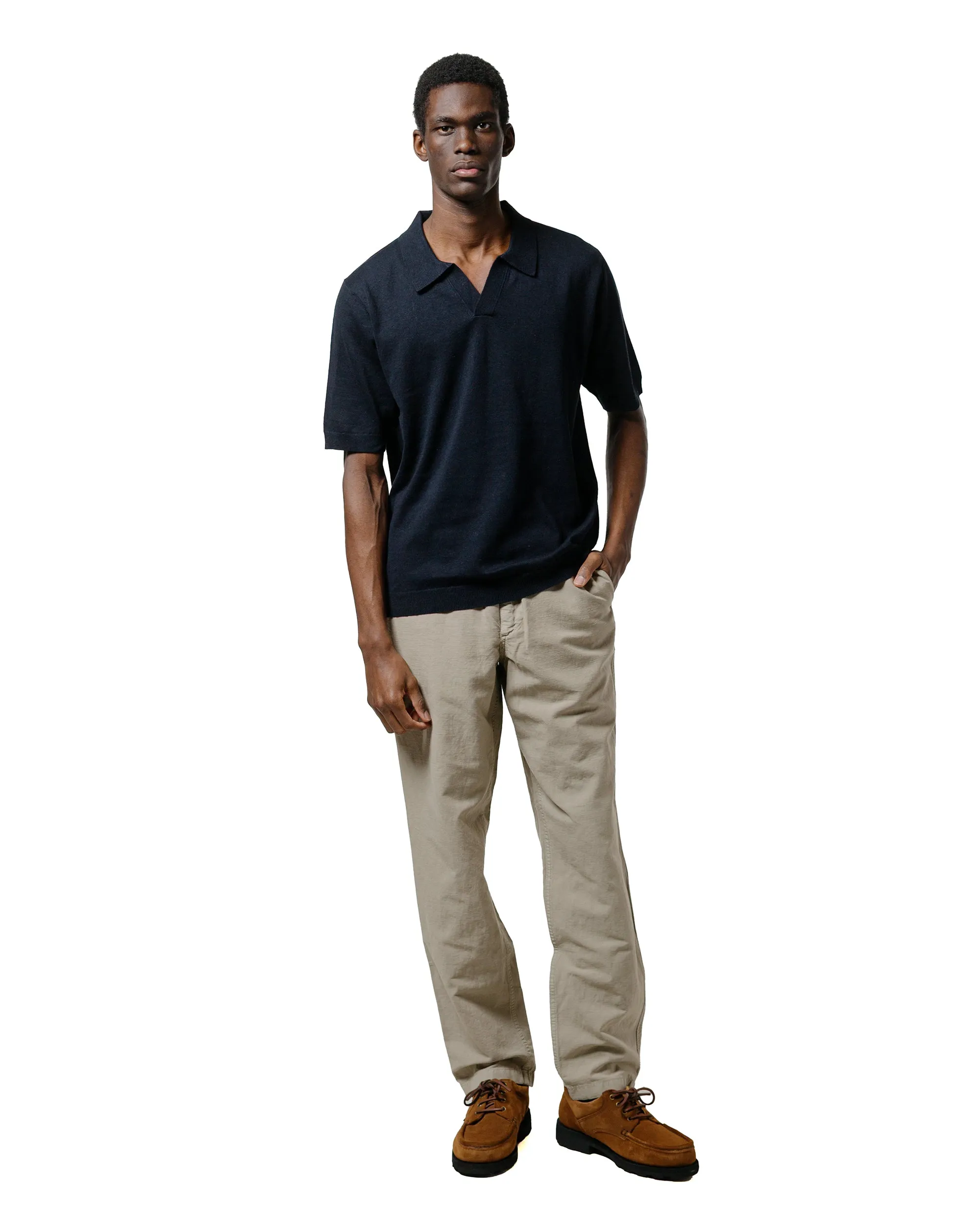 Norse Projects Leif Cotton Linen Polo Dark Navy tall size Printed design