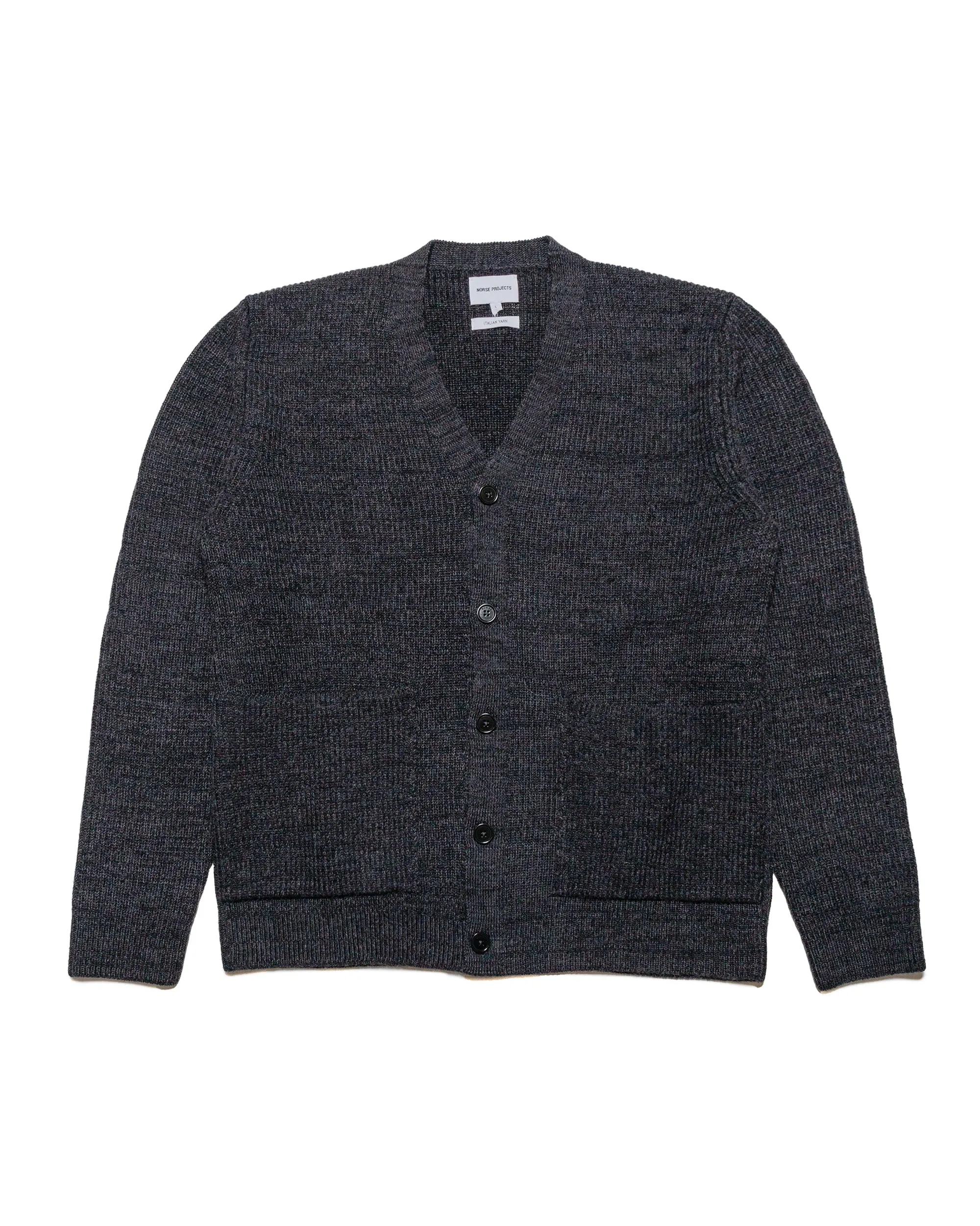 uncollared Street Wear Norse Projects Loki Wool Cotton Rib Cardigan Dark Grey Melange