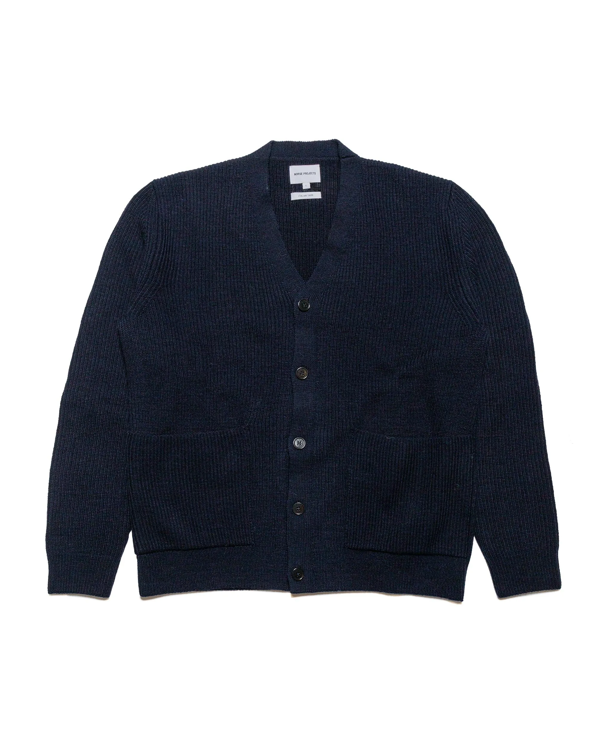 Norse Projects Loki Wool Cotton Rib Cardigan Dark Navy twill