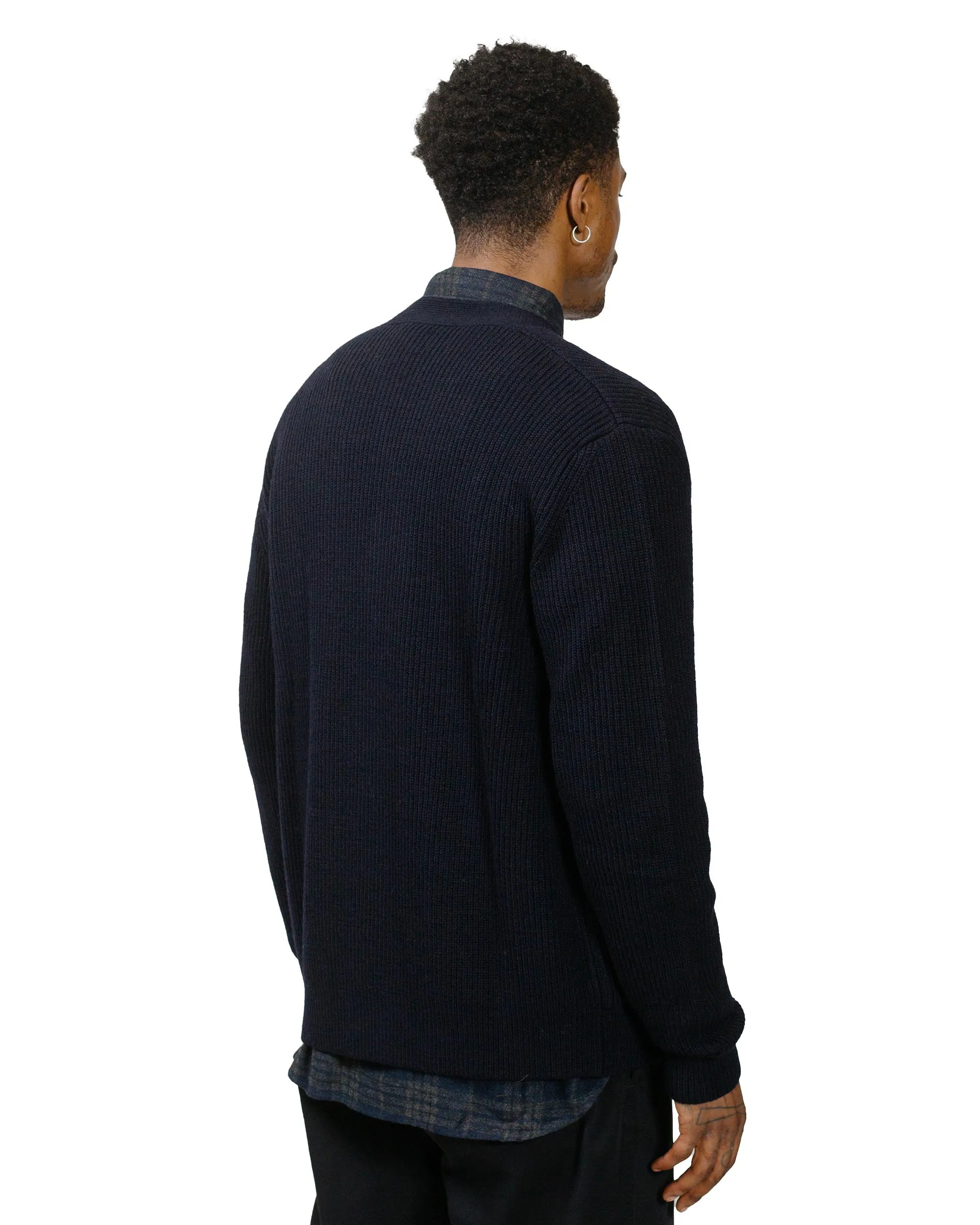 Norse Projects Loki Wool Cotton Rib Cardigan Dark Navy Floral Print Soft Wearable