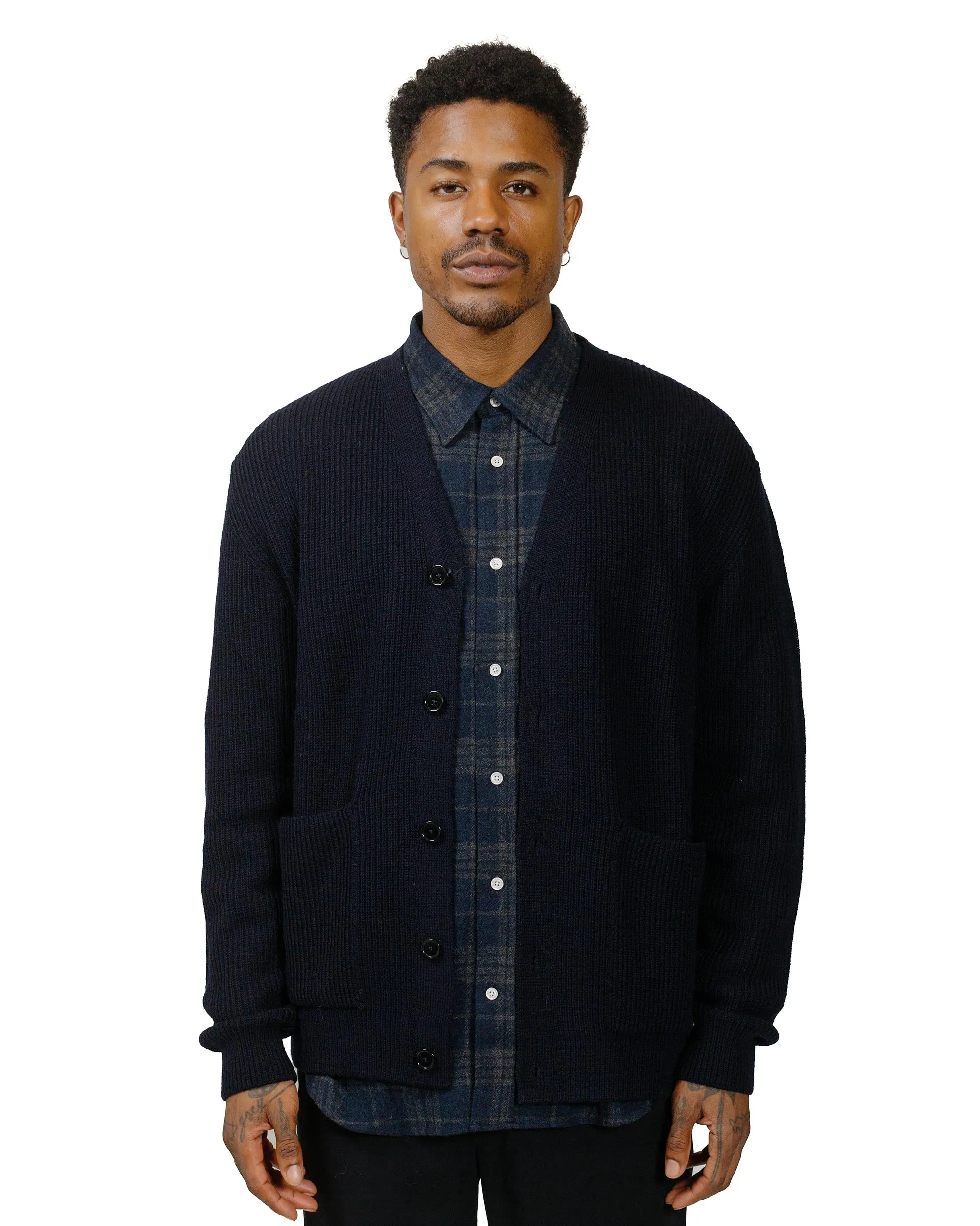 Norse Projects Loki Wool Cotton Rib Cardigan Dark Navy Cozy Comfort Lounge Wear