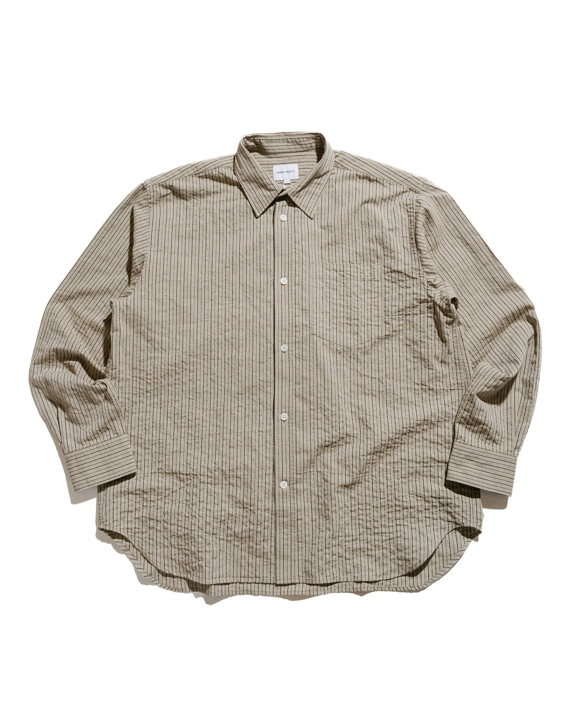 Norse Projects Ole Oversized Striped Shirt Clay Coffee Run