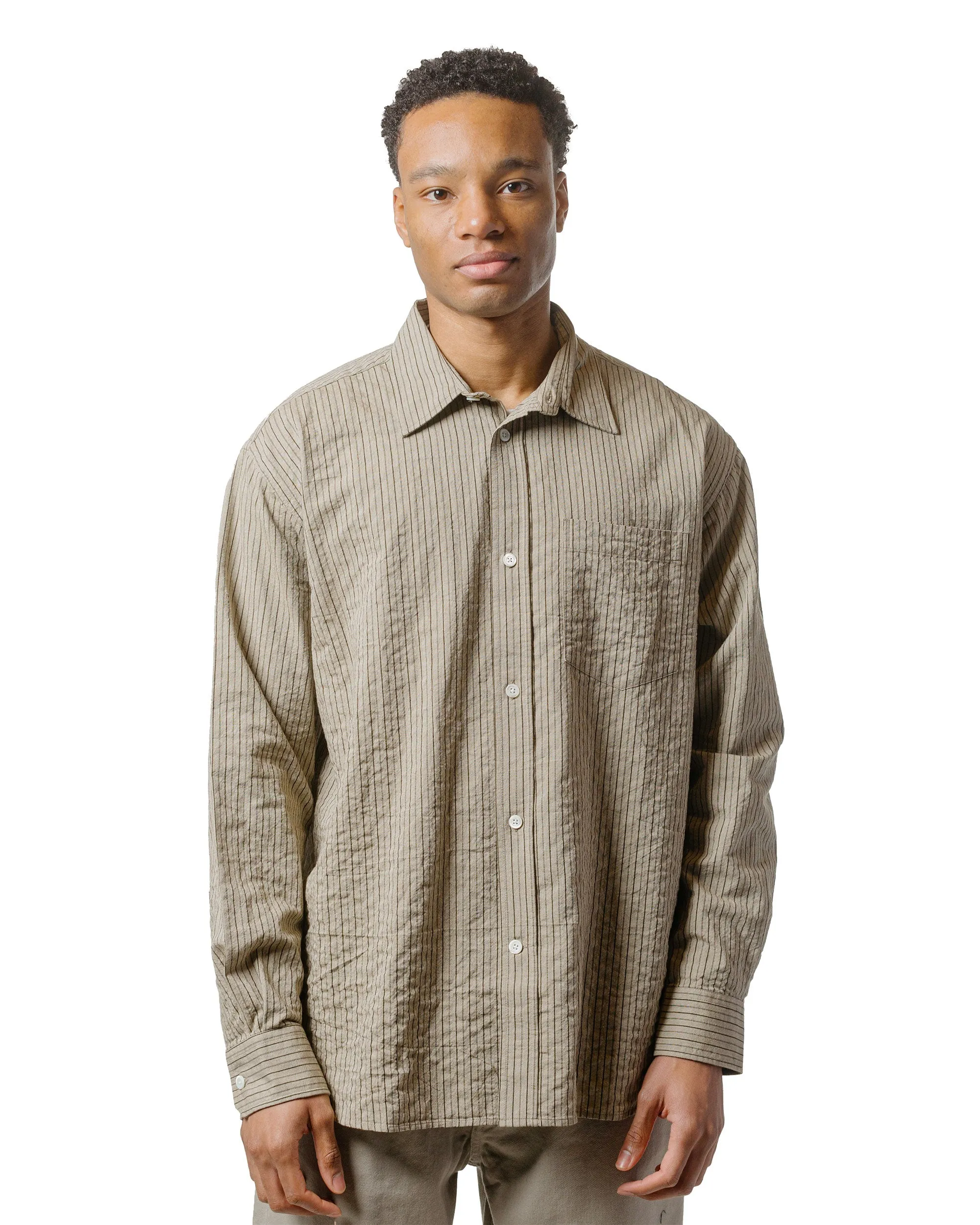 Norse Projects Ole Oversized Striped Shirt Clay Edgy style Reinforced Buttonholes