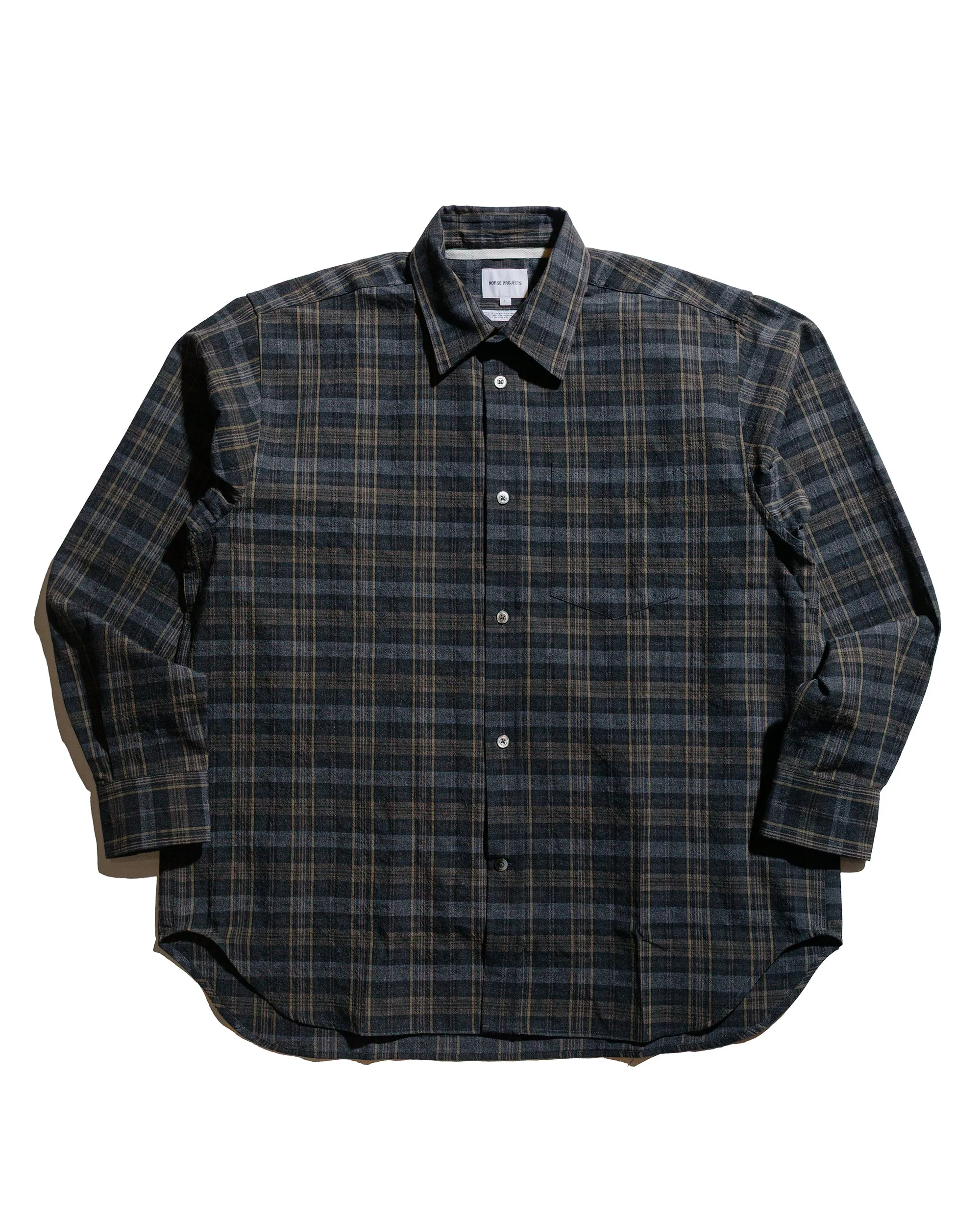 Spring Break birthday celebration Norse Projects Ole Oversized Wool Check Shirt Charcoal Grey