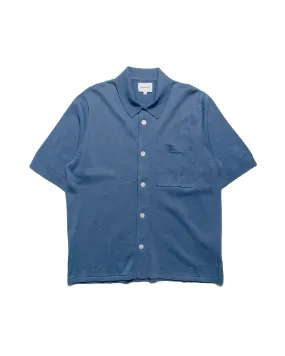 Norse Projects Rollo Cotton Linen SS Shirt Calcite Blue Workwear Approved Reinforced Elbow Patches