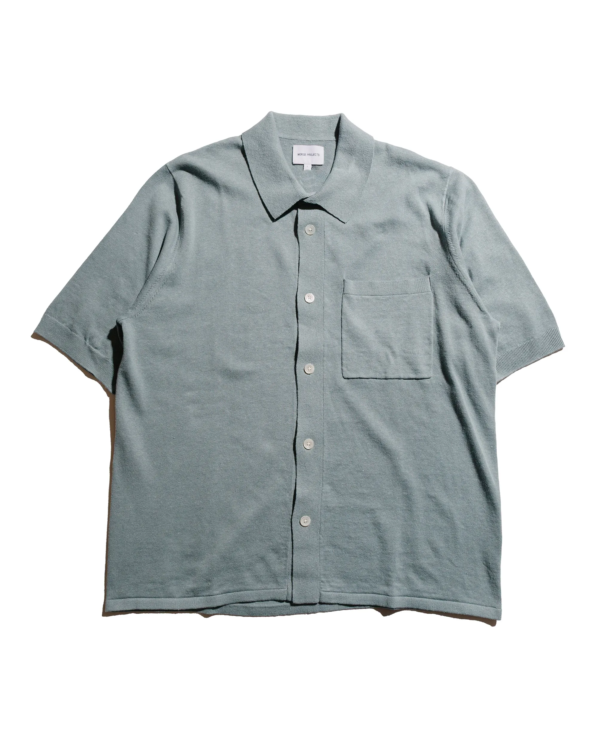 Thermoregulating Fabric Norse Projects Rollo Cotton Linen SS Shirt Greyish Blue