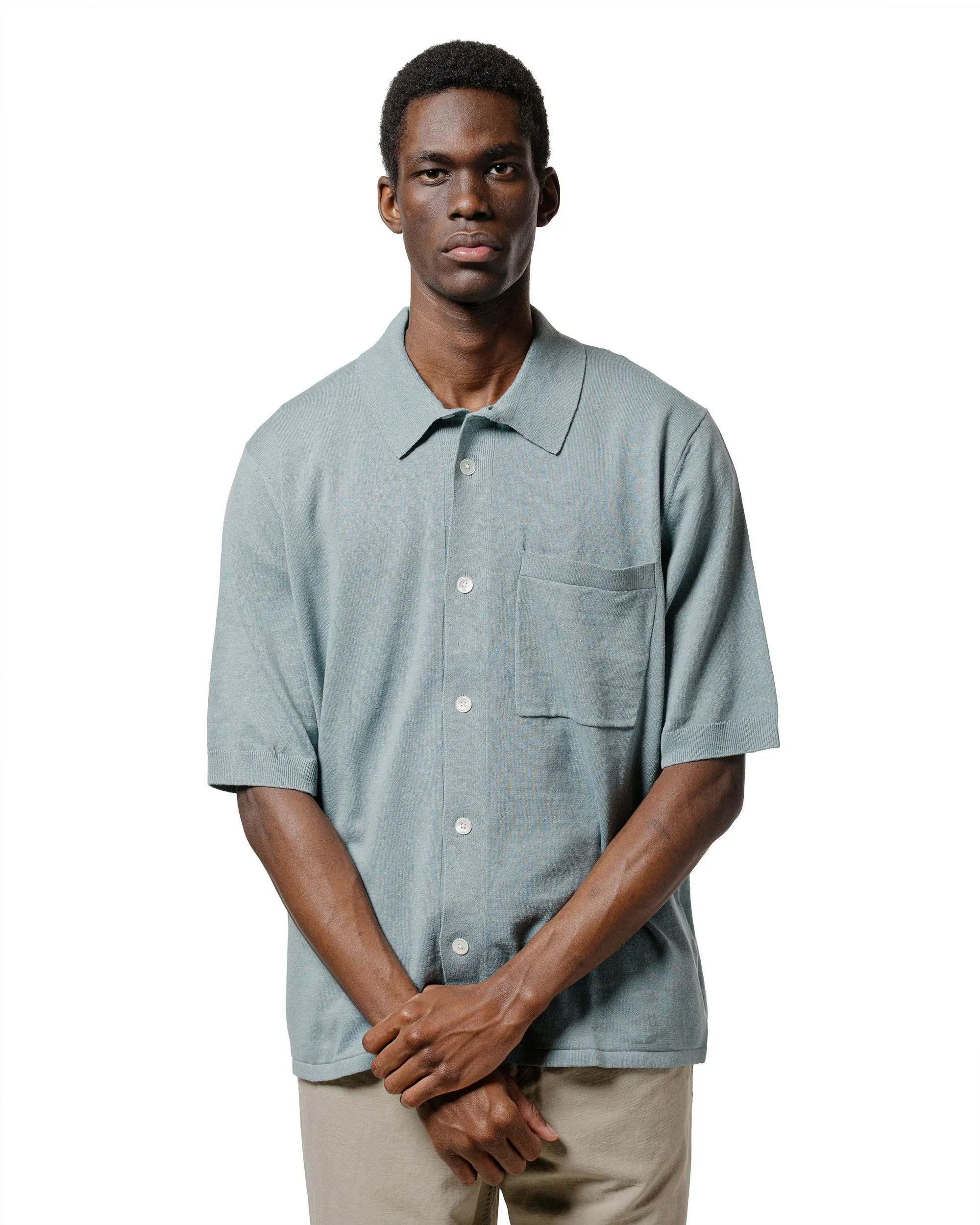 Norse Projects Rollo Cotton Linen SS Shirt Greyish Blue Solid Color