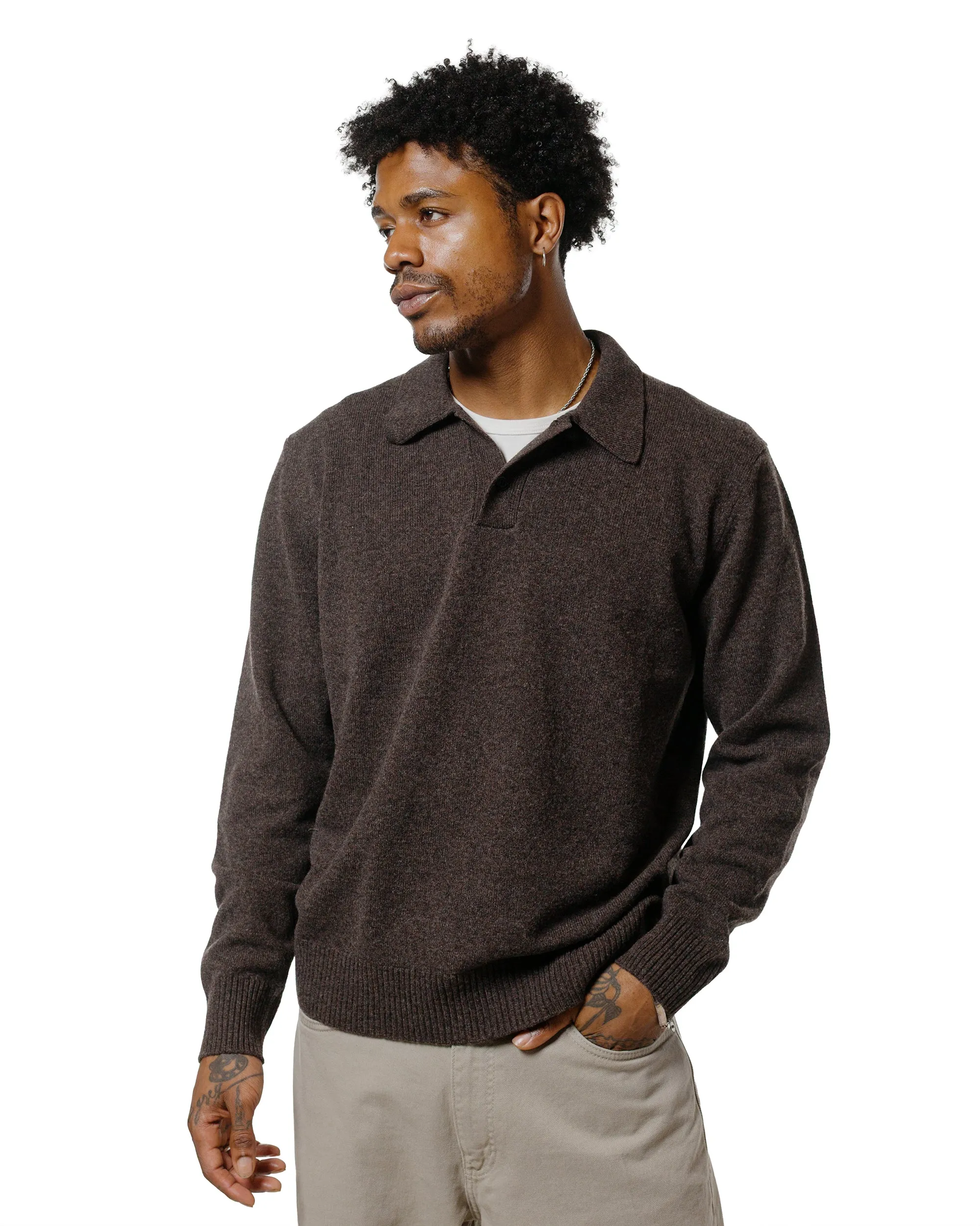 Norse Projects Standard Merino Lambswool Polo Heathland Brown Comfy Essentials