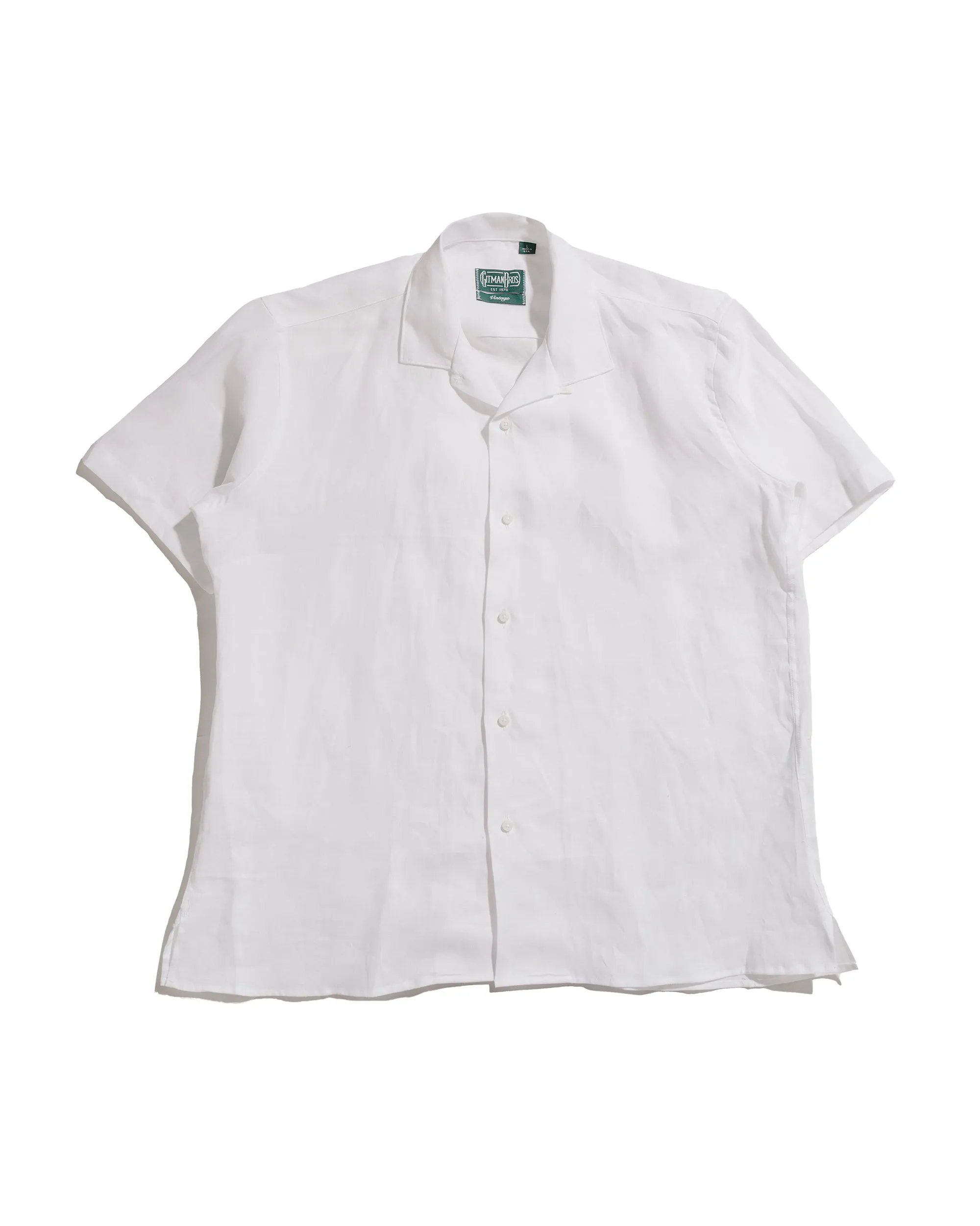 Gitman Vintage Bros. White Linen Short Sleeve Camp Shirt Wrinkle Resistant