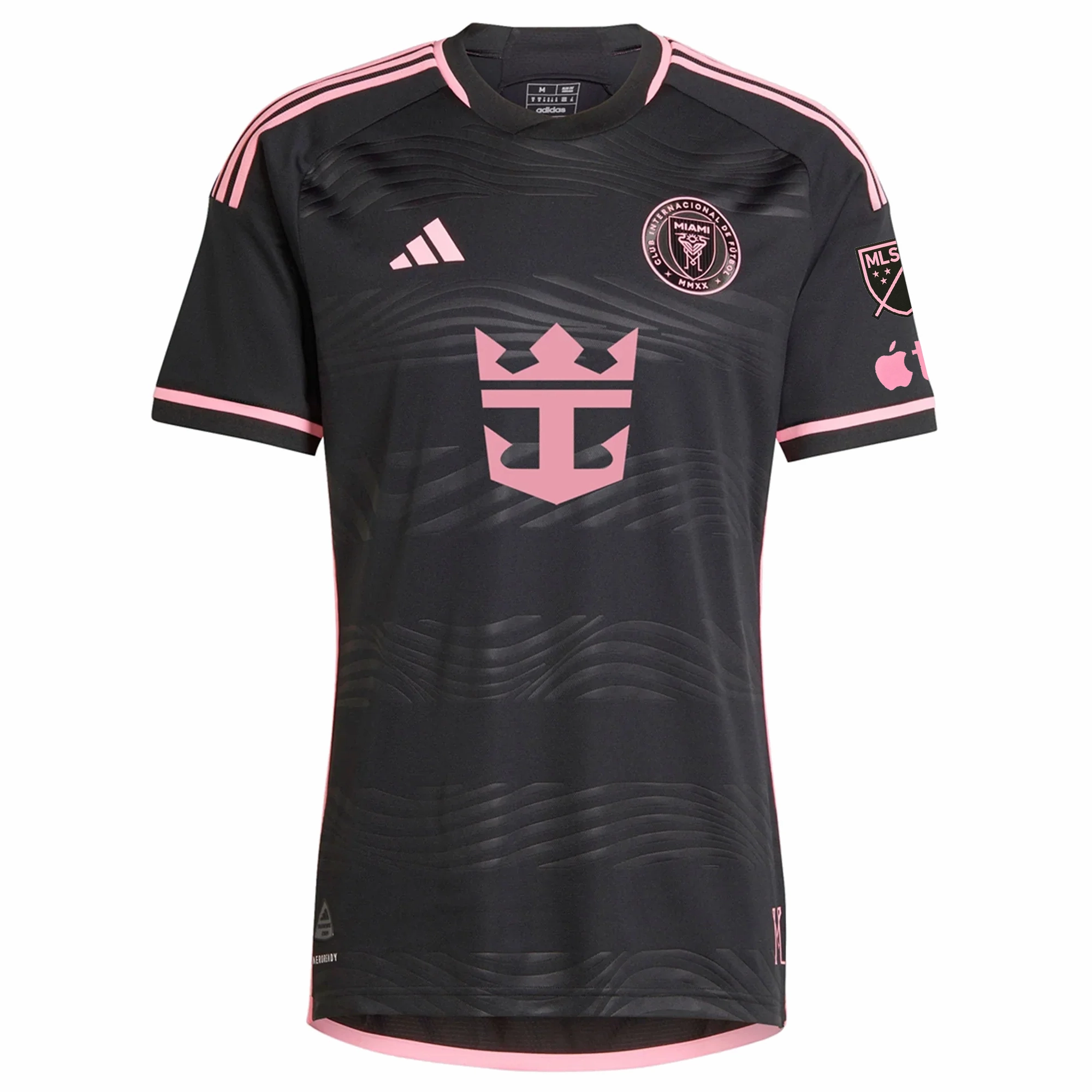 adidas Inter Miami Authentic Royal Caribbean Away Jersey w/ MLS   Apple TV Patches 23/24 (Black/Bliss Pink) Odor Control Technology Stretch Zones