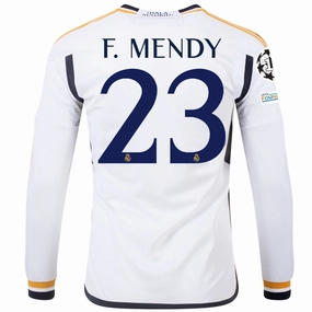 adidas Real Madrid Long Sleeve Ferland Mendy Home Jersey w/ Champions League   Club World Cup Patches 23/24 (White) Functional Gear
