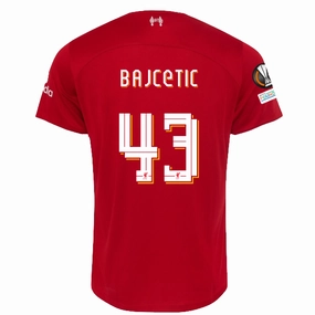 Nike Liverpool Stefan Bajcetic Home Jersey w/ Europa League Patches 23/24 (Red/White) Anti Odor Treatment Moisture wicking