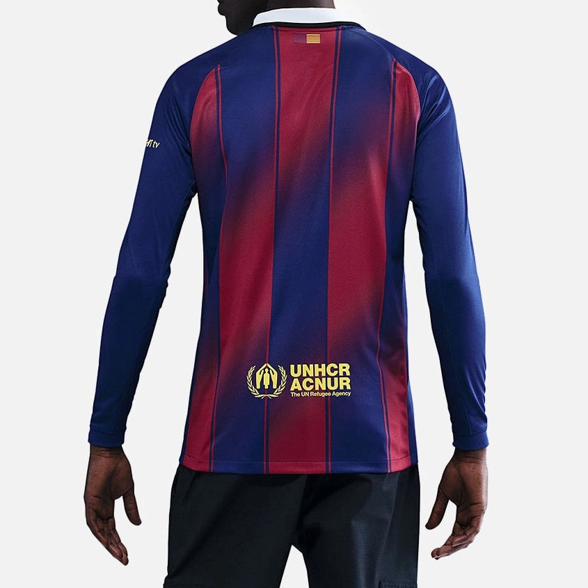 Nike Men's Lamine Yamal Barcelona 25/26 Long Sleeve Home Jersey w/ Champions League Patches (Deep Royal Blue/Midwest Gold) All Day Fit