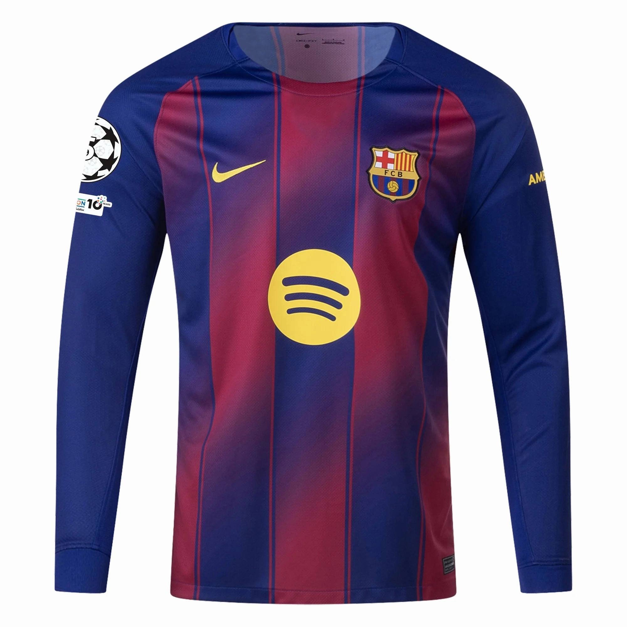 Low Profile Silhouette Chill Fit Nike Men's Lamine Yamal Barcelona 25/26 Long Sleeve Home Jersey w/ Champions League Patches (Deep Royal Blue/Midwest Gold)