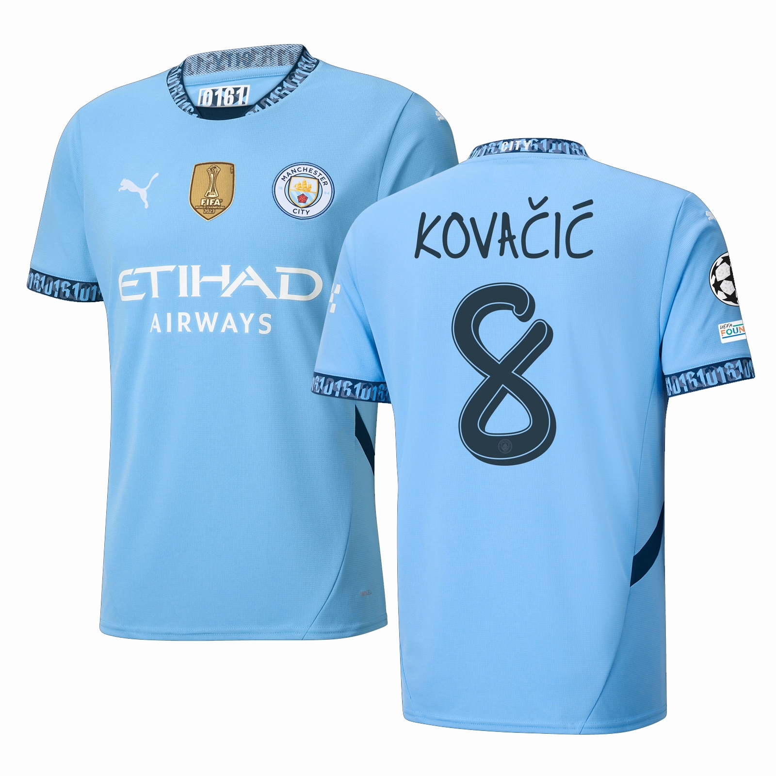 Anti Fade Technology Puma Manchester City Mateo Kova?i? Home Jersey w/ Champions League   Club World Cup Patch 24/25 (Team Light Blue/Marine Blue)