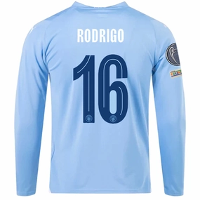 Puma Manchester City Rodrigo Home Long Sleeve Jersey w/ Champions League   Club World Cup Patches 23/24 (Team Light Blue/Puma White) Active Weekend