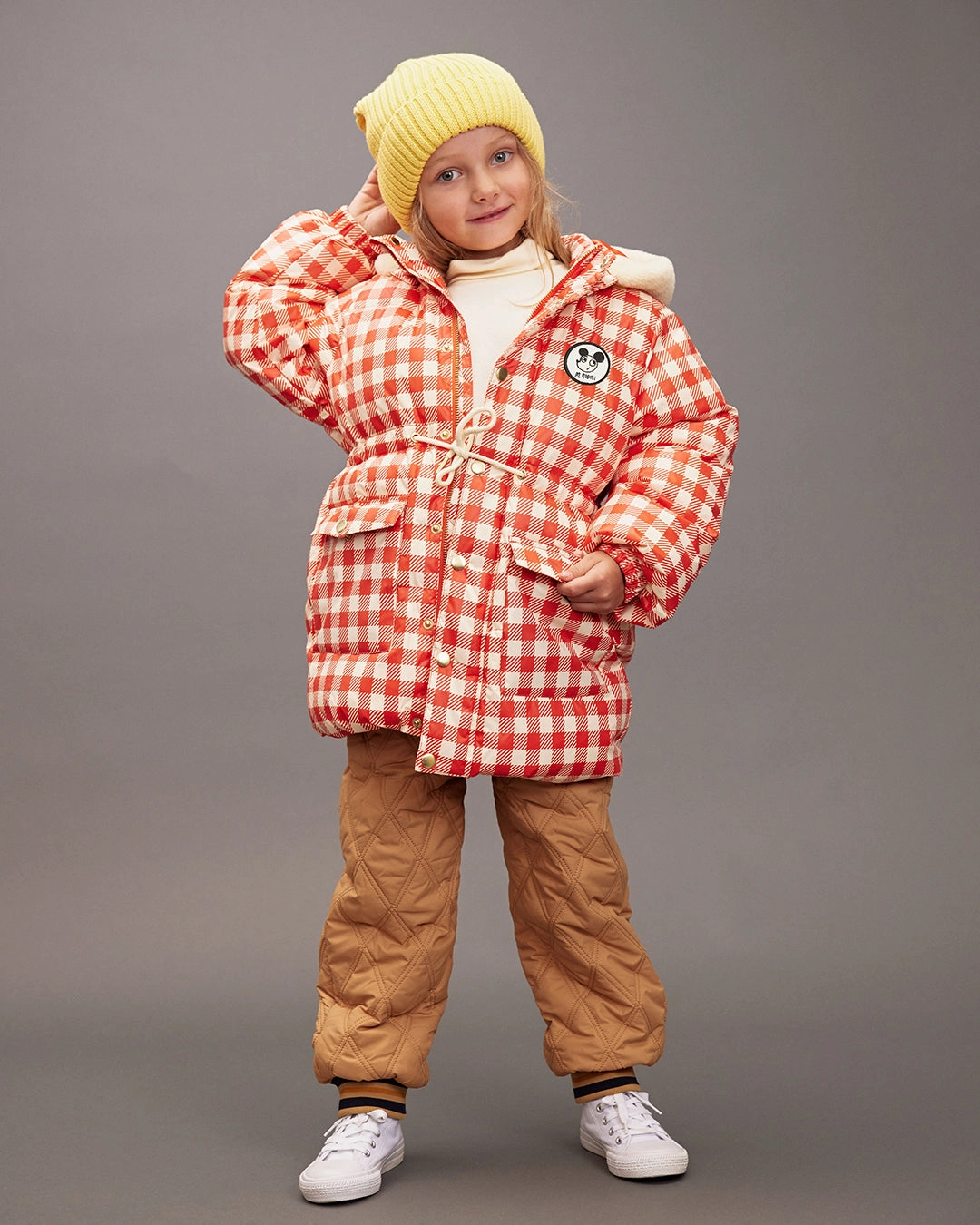 Mini Rodini Ritzratz patch gingham aop heavy puffer, Red UV Protection