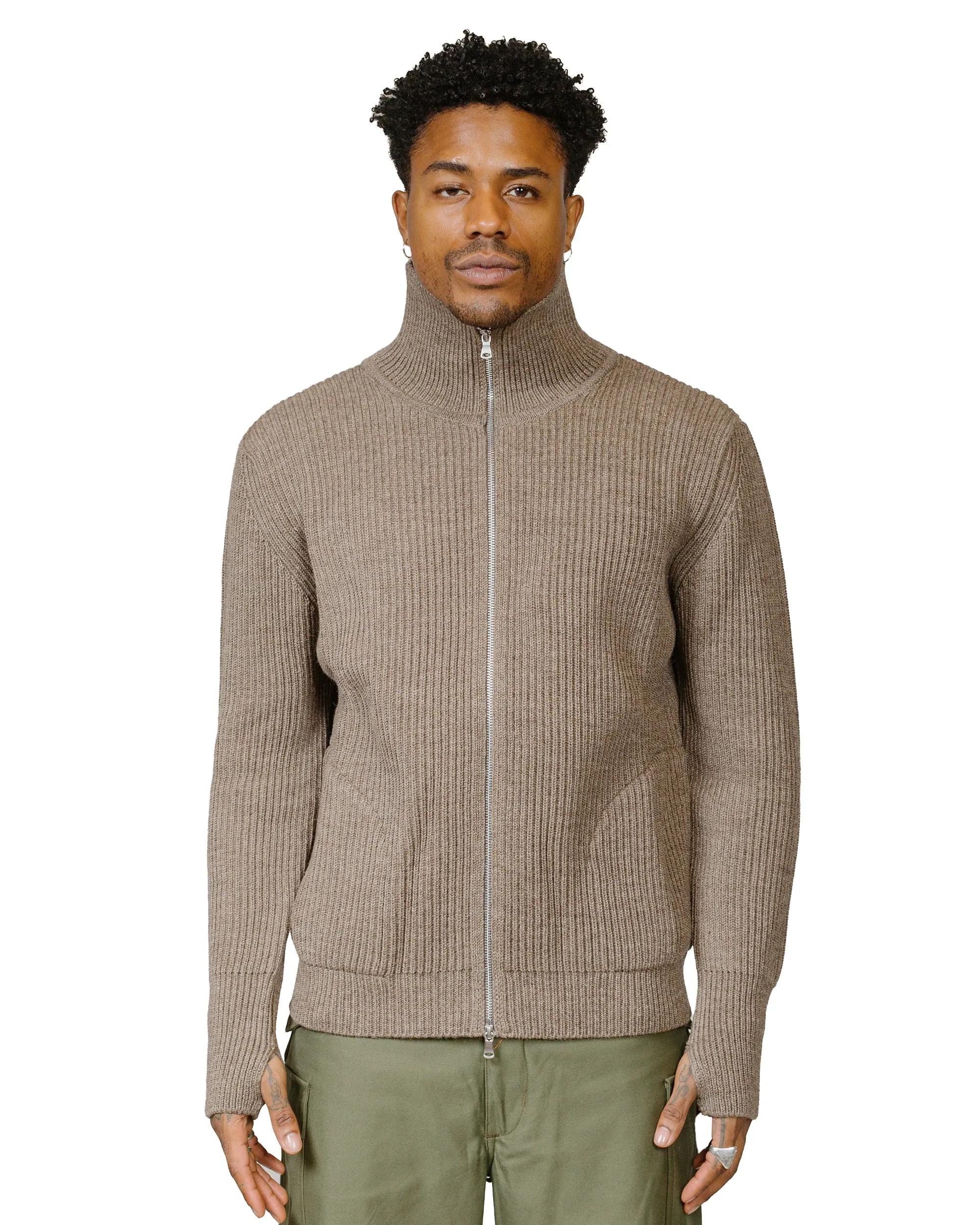 Street Cool Embroidered Logo Andersen-Andersen Navy Full-Zip Pockets Natural Taupe