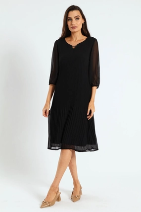 Moment Light Adjustable-Straps Release Pleat Dress - Black