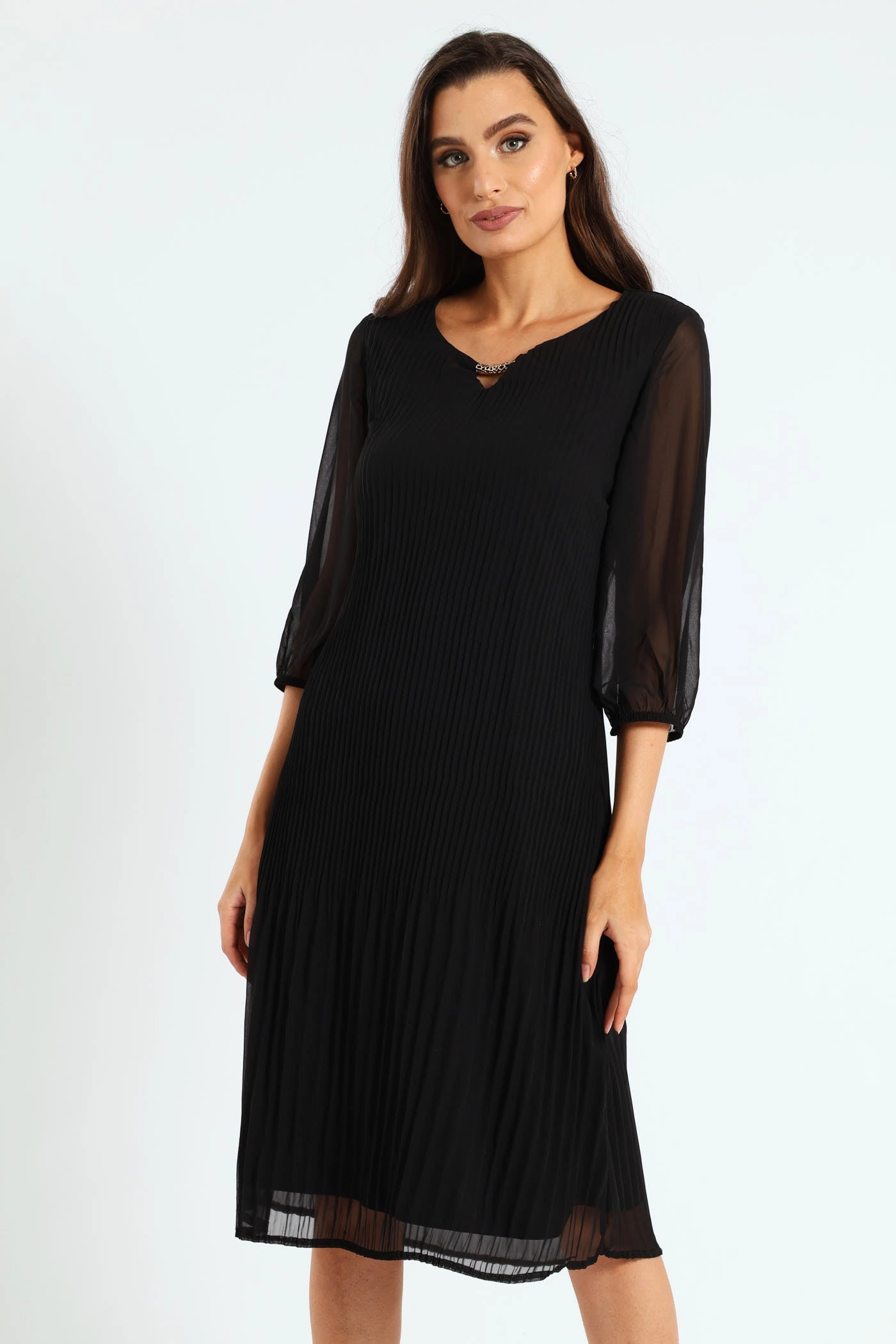 Release Pleat Dress - Black Flower Soft Quick Glam
