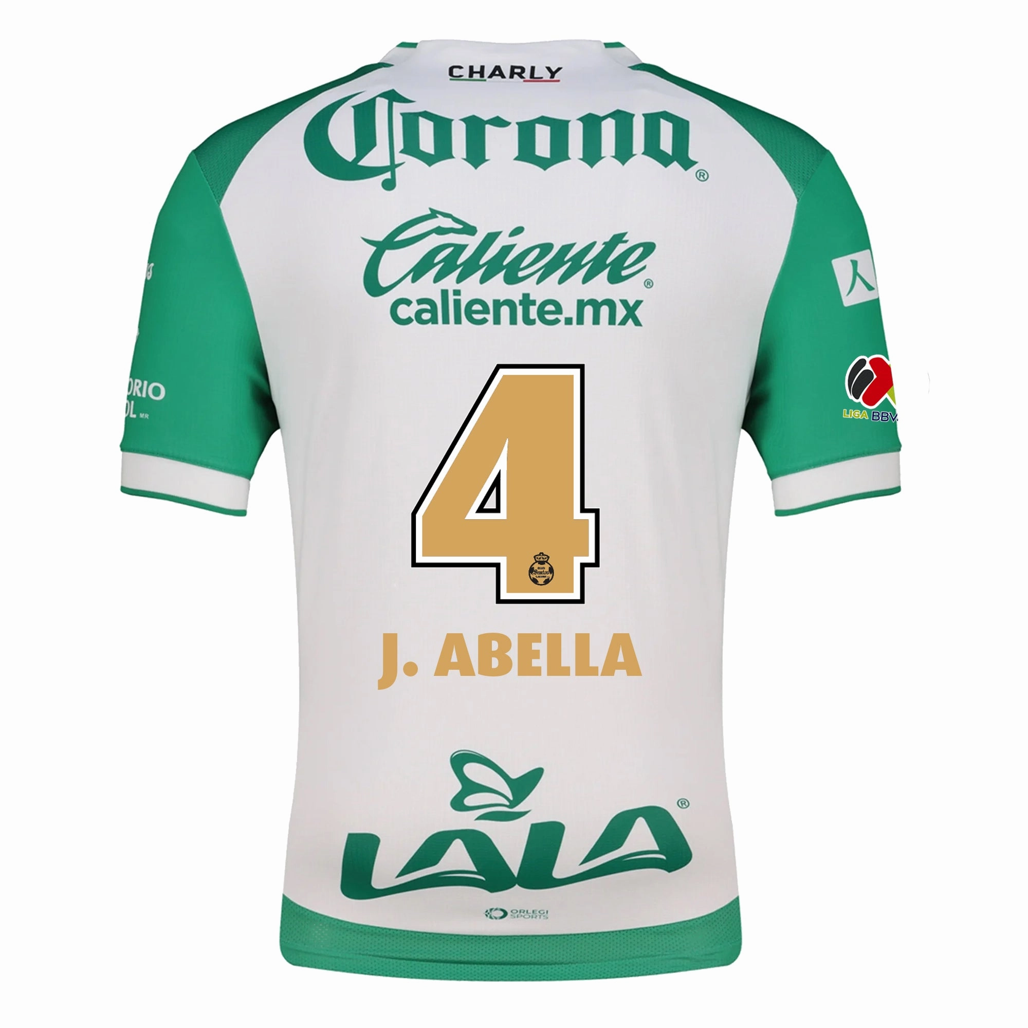Light Stretch Charly Jose Abella Men's Santos Laguna Home Jersey 25/26 w/ BBVA MX Patches (Green/White)