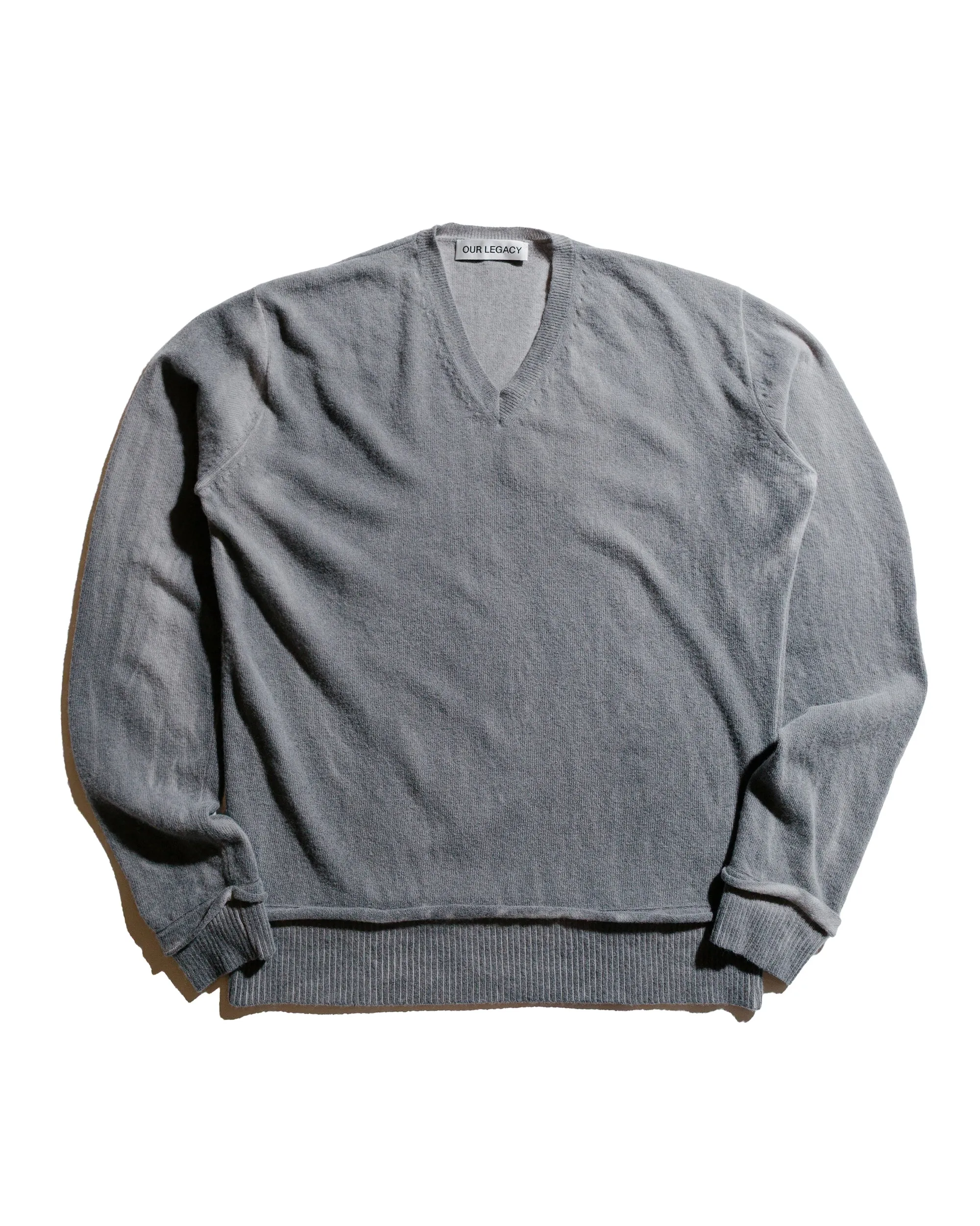 Our Legacy Parallel V-Neck Grey Spray Dye Cherub Wool Bold Graphics Satin