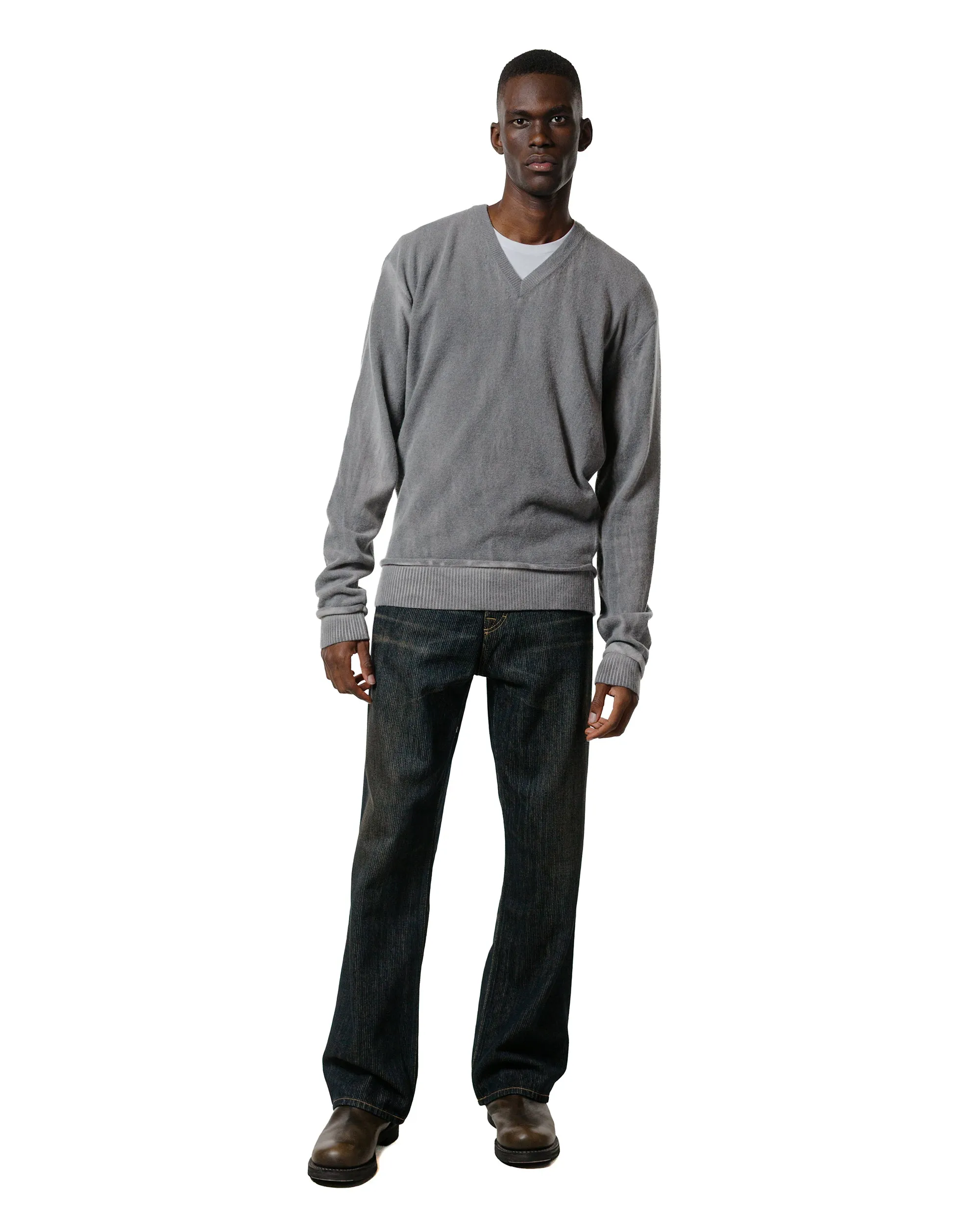 Our Legacy Parallel V-Neck Grey Spray Dye Cherub Wool Fashion Forward Relaxed Hoodie