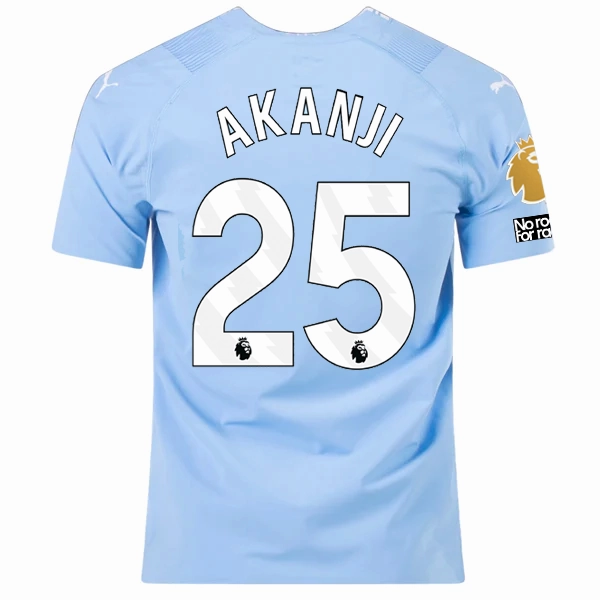 Garment Dyed Colorfastness Puma Manchester City Authentic Akanji Home Jersey w/ EPL   No Room For Racism   Club World Cup Patches 23/24 (Team Light Blue/Puma White)