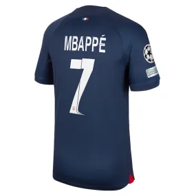 Zero Distraction Tagging Elastic Cuff Retention Nike Paris Saint-Germain Kylian Mbapp?? Home Jersey w/ Champions League Patches 23/24 (Midnight Navy)