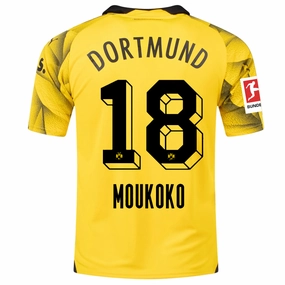 Hygroscopic Fiber Blend Agile Motion Puma Mens Borussia Dortmund Youssoufa Moukoko Third Jersey w/ Bundesliga Patch 23/24 (Cyber Yellow/Puma Black)
