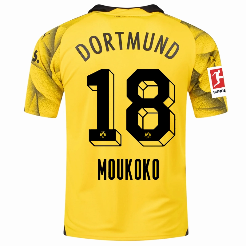 Puma Mens Borussia Dortmund Youssoufa Moukoko Third Jersey w/ Bundesliga Patch 23/24 (Cyber Yellow/Puma Black) Versatile Use Easy Fit Wear