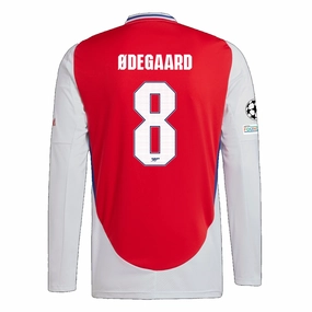 adidas Arsenal Martin ?degaard Home Long Sleeve Jersey w/ Champions League Patches 24/25 (Better Scarlet/White) Chill Fit