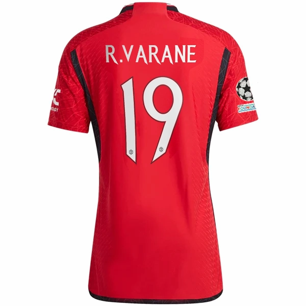 Laser Cut Vents Non Chafing Stitch System adidas Manchester United Authentic Rapha?l Varane Home Jersey 23/24 w/ Champions League Patches (Team College Red)